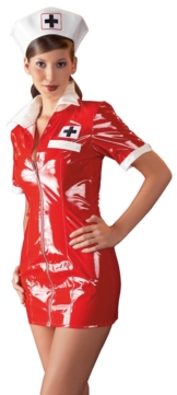 Kleid plus Haube aus Lack, im Krankenschwester-Look