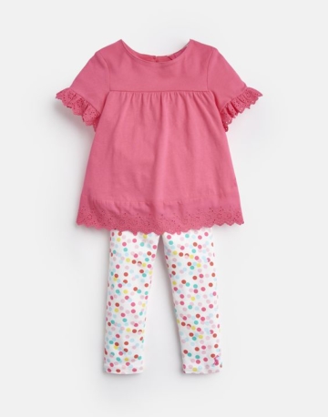 Tom Joule Baby Nell Web Top und Jersey Leggings Set - Leuchtend Rosa