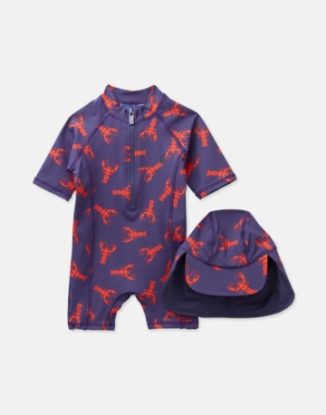 Tom Joule Baby Sun Bedrucktes Badeanzug Set - Dunkelblauer Hummer