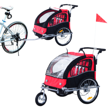 HOMCOM 360° Drehbar Kinderanhänger Fahrradanhänger Regenschutz atmungsaktiv Rot-Schwarz Stahlrohr Oxford 155 x 88 x 108 cm