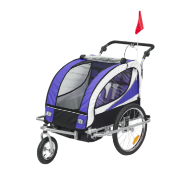 HOMCOM Kinderanhänger Fahrradanhänger Kinder Anhänger für 2 Kinder Regenschutz atmungsaktiv Gelb-Schwarz 155 x 88 x 108 cm