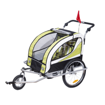 HOMCOM Kinderanhänger Fahrradanhänger Kinder Anhänger für 2 Kinder Regenschutz atmungsaktiv Grün-Schwarz 155 x 88 x 108 cm