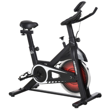 HOMCOM Fahrradtrainer Indoor Heimtrainer mit 13KG Schwungrad Home Gym Cycling Bike Trainer Fitnessfahrrad Stufenlos Widerstand Stahl Rot+Schwarz 104 x 52 x 104-114 cm