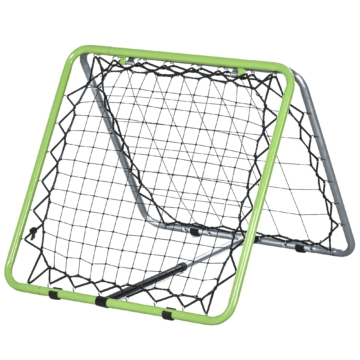 HOMCOM Fußball Rebounder Kickback Tor Rückprallwand Netz für Baseball Basketball beidseitiger Rückprall Verstellbar in 5 Stufen Metall Grün+Schwarz 75 x 75 x 64 cm