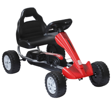 HOMCOM Go-Kart für Kinder Tretfahrzeug Tretauto Kinderfahrzeug mit Pedalen 4 Räder Metall + Kunststoff Rot für 3 Jahre