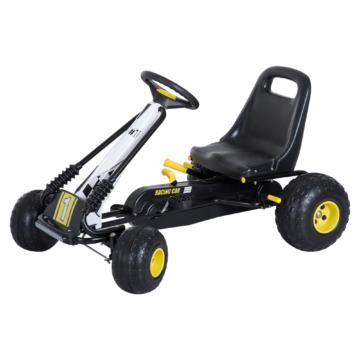 HOMCOM Go Kart Tretauto Tretfahrzeug mit Handbremse ab 3 Jahre Kinder Schwarz 95 x 66,5 x 57cm