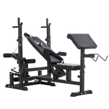HOMCOM Multifunktion Hantelbank Trainingsbank mit Langhantel-Ablage verstellbar Schrägbank Kraftstation Fitnessstation Stahl Kunstleder 210 x 110 x 103-123 cm
