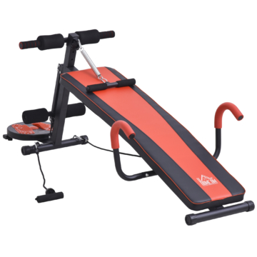 HOMCOM Sit Up Bank Bauchtrainer Trainingsbank Fitnessbank Verstellbar Gepolstert mit Widerstand 120 kg Belastbarkeit Rot+Schwarz 166 x 53 x 52-60 cm
