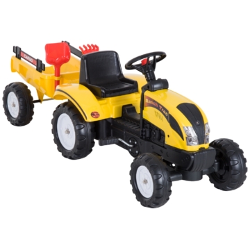 HOMCOM Tretauto Traktor Trettraktor mit Anhänger ab 3 Jahre Spielzeug Kinder Gelb 133 x 42 x 51cm