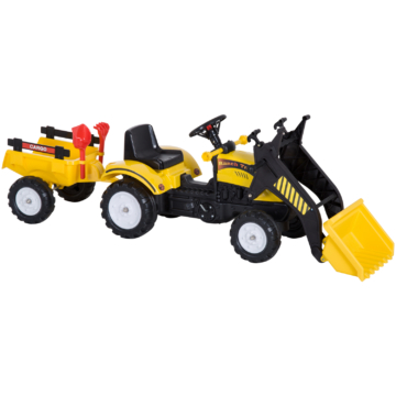 HOMCOM Tretauto Traktor Trettraktor mit Fontlader und Anhänger ab 3 Jahre Kinder 167 x 41 x 52cm