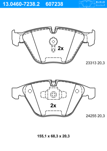 Bremsbelagsatz, Scheibenbremse | ATE, Abmessungen beachten, Artikelnummer des empfohlenen Zubehörs: 24.8190-0287.2 Artikelnummer des empfohlenen Zubehörs: 24.8190-0284.2