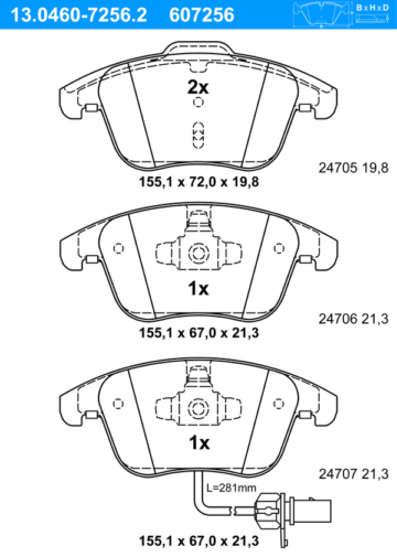 Bremsbelagsatz, Scheibenbremse | ATE, Anzahl Verschleißanzeiger: 1 pro Achse, Bremssystem: ATE Dicke/Stärke 1: 21,3 mm