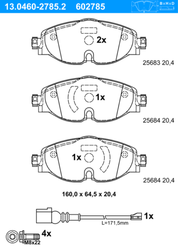 Bremsbelagsatz, Scheibenbremse | ATE, Abmessungen beachten, Artikelnummer des empfohlenen Zubehörs: 24.8190-0065.2 Breite: 160,0 mm