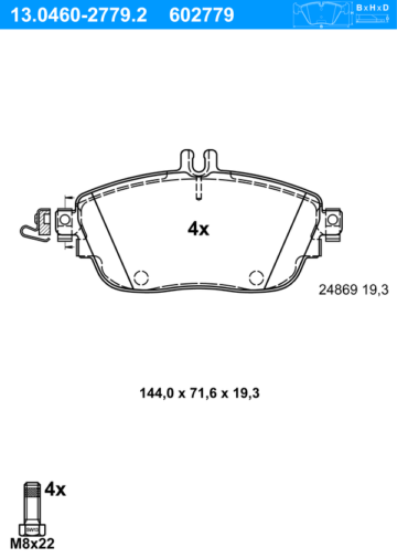 Bremsbelagsatz, Scheibenbremse | ATE, Abmessungen beachten, Breite: 144,0 mm Bremssystem: Lucas / TRW