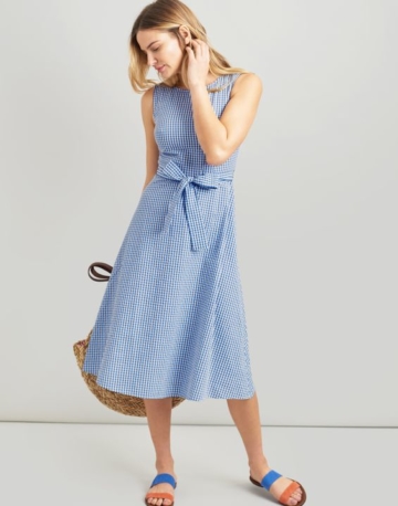 Tom Joule Damen Fiona Ärmelloses Kleid mit Bindegürtel - Blau Vichy-Karo