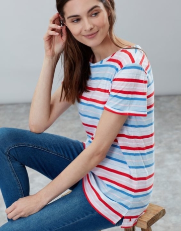 Tom Joule Damen Nessa Gestreiftes Leichtes Jersey T Shirt - Rot Bunt Streifen