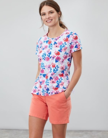Tom Joule Damen Nessa Print Leichtes Jersey T Shirt - Weiß Bunt Geblümt