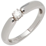 Damen Ring 585 Gold Weißgold 1 Diamant Brillant 0,16ct. Diamantring Weißgoldring (Ringgröße 54)