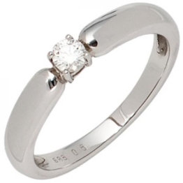 Damen Ring 585 Gold Weißgold 1 Diamant Brillant 0,16ct. Diamantring Weißgoldring (Ringgröße 54)