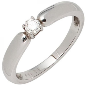 Damen Ring 585 Gold Weißgold 1 Diamant Brillant 0,16ct. Diamantring Weißgoldring (Ringgröße 54)