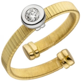 Damen Ring offen 750 Gelbgold Weißgold bicolor matt 1 Diamant Brillant (Ringgröße 58)