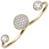 Damen Zweifinger Ring 333 Gold Gelbgold 21 Zirkonia Goldring Zweifingerring (Ringgröße 60)