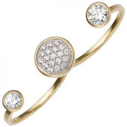 Damen Zweifinger Ring 333 Gold Gelbgold 21 Zirkonia Goldring Zweifingerring (Ringgröße 60)