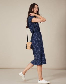 Tom Joule Damen Alma Bedrucktes Jersey Midikleid - Blau Mini Seerosenblätter