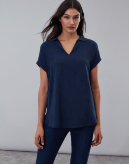 Tom Joule Damen Reagan Top mit Richelieustickerei - Marineblau Zitronengelb