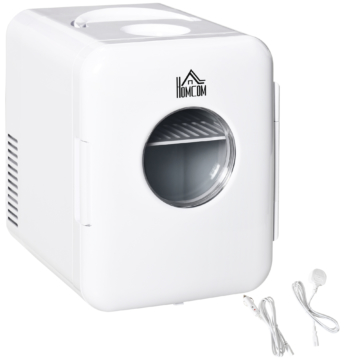 HOMCOM 4L Auto-Kühlschrank Kühlbox Mini-Kühlschrank DC 12V AC 230V/50Hz 60 W für Auto und Camping Weiß 25,8 x 20,5 x 26,3 cm