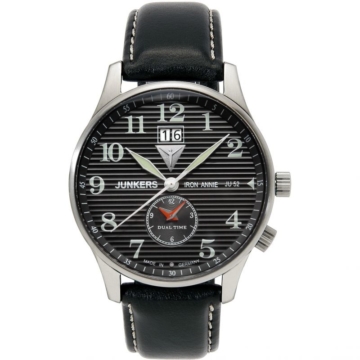 Junkers Iron Annie JU52 Dual Time Herrenuhr in Schwarz 6640-2