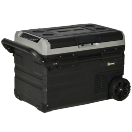 Outsunny Kühlbox Auto 40L mit LED-Beleuchtung Kompressor Autokühlschrank mit Griffe Transportrollen 12/24V DC und 110-240V AC Grau+Schwarz
