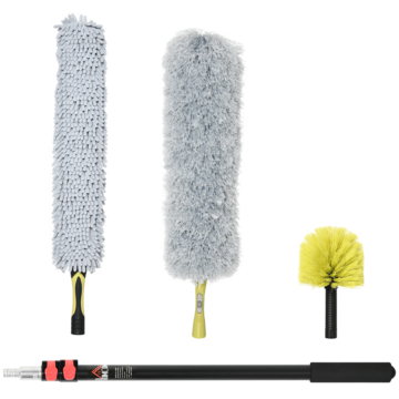 HOMCOM 4-1 Design Staubwedel-Set Ausziehbare Staubbürste, 73-180 cm lang Mikrofasern Staubwischer zur Decken Spinnweben Staub Waschbare Teleskopstange