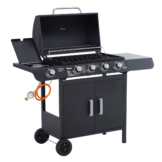 Outsunny Gasgrill BBQ Grillwagen mit 3 Brennern 1 Seitenbrenner Druckminderer Schläuche Schrank Multifunktion Metall Schwarz 125 x 51 x 100 cm