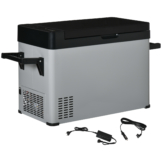 Outsunny Kühlbox Auto 50L mit LCD-Anzeige 2 Modi Kompressor Autokühlschrank mit Griffe Boot Camper Reisen 12/24V DC und 110-240V AC Grau+Schwarz