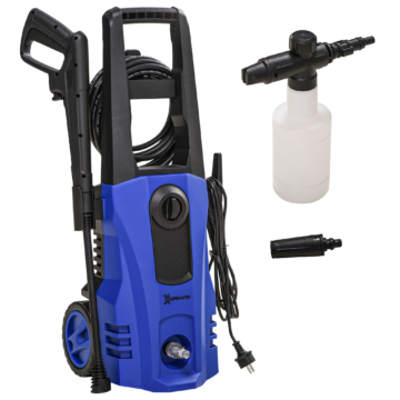 DURHAND Hochdruckreiniger mit Rollen inkl. 5-tlg. Zubehör, 150 bar Arbeitsdruck, mit 6 m Hochdruckschlauch, 1800 W, max. Wassermenge: 510 l/h für Garten, Blau