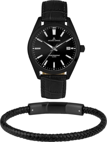 Jacques Lemans, Uhren-Set in schwarz, Uhren für Herren