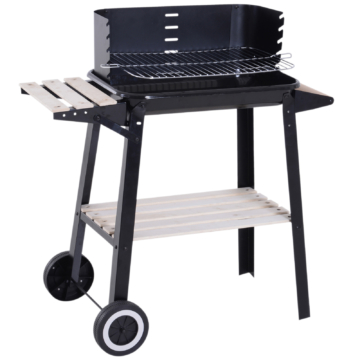 Outsunny Grillwagen Grillstation Standgrill mit Windschutz 2 x Ablagefach höhenverstellbar Grillrost Metall Schwarz 83 x 45 x 87 cm