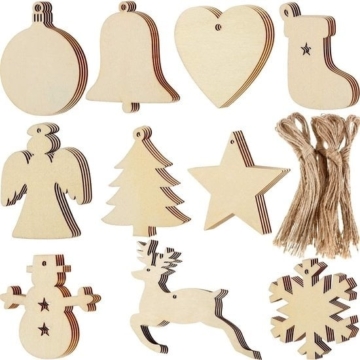 Giftmas Holz-Weihnachtskugeln - Weihnachtsdekoration für drinnen - Holz-Weihnachtskugel - Weihnachten - 10 Formen - ⌀7,5cm - 50 Stück