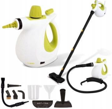 LUND Professional Handdampfreiniger MIT 7 Aufsätzen - Dampfreiniger - Kindersicherung - 17-teiliges Set - 900W-1050W - Grün/Weiß
