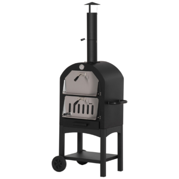 Outsunny Pizzaofen Outdoor 2-In-1  mit Rollen, Grillofen, Schutzhülle, Pizzaschaufel, 2 Grillnetzen, 3-Tier Holzbackofen, 63x54x161cm  Aosom.de