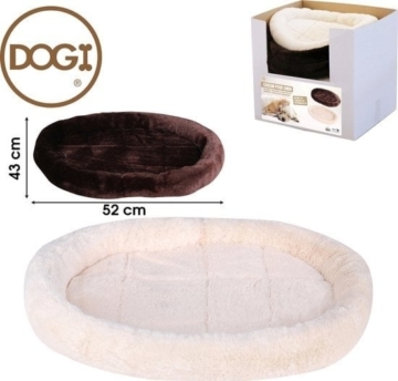 DOGI Hundekissen aus weichem Stoff - 52cm x 43cm - Oval - weicher und flauschiger Hundekorb - Farbe beige