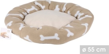 Dogi - Hundekissen mit Knochendesign - Weiches Fleece-Hundebett - 55x50x11cm - Hundekorb Beige / Braun