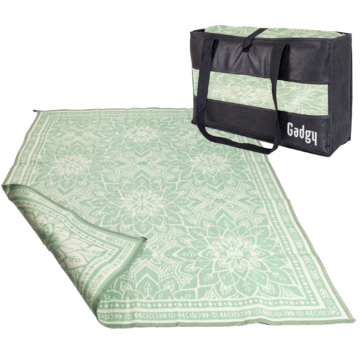 Gadgy Outdoor Teppich XXL - Outdoor Teppich 270x200 cm - Gartenteppich Doppelseitig - Picknickdecke Grün Weiß - Outdoorteppich