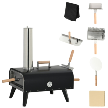 Outsunny 2-in-1 Pizzaofen  Holzbackofen mit Pizzastein, Pizzaschaufel, Pizzaschieber, Klappbar, Stahl, Schwarz, Outdoor BBQ  Aosom.de