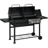 Outsunny Gasgrillwagen mit 2+1 Brenner, Thermometer, 3kW, BBQ Holzkohlgrill, Regal, Seitenablage, Haken, Camping, Schwarz  Aosom.de