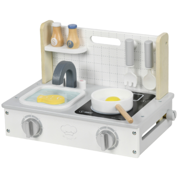 AIYAPLAY Kinderküche Zubehör, 10 Stück Spielküche Zubehör mit Lebensmittel, Kochgeschirr, Lebensmittel Kochset für 3-5 Jahre Kinder, Grau Aosom