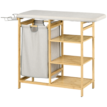 HOMCOM Wäschekorb 57,4 L Wäschesammler mit Bügelbrett und Bügeleisen, Wäschebox mit 3-Ebenen-Regal, ausziehbar und abnehmbare Tasche   Aosom.de