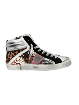 Elegant Gray Leather Sneakers with Sequin Details