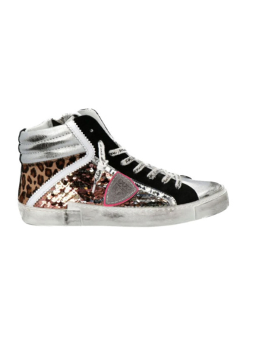 Elegant Gray Leather Sneakers with Sequin Details